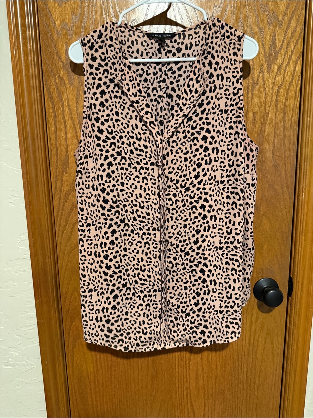 Hamilton Tan and Black Leopard Print Sleeveless V-Neck Blouse